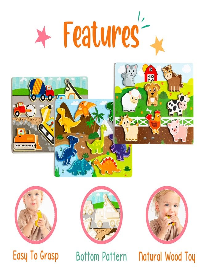 Klevly Large 3 Pk Wooden Toddler Puzzles Ages 2-4 | Wooden Puzzles for Toddlers 1-3 | Montessori Toys for 2 Year Old | Toddler Toys Age 2-4 | Educational | STEM - Image 4